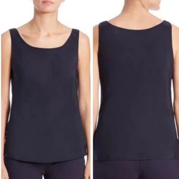 Lafayette‎ 148 New York Royal Navy Blue Georgette Silk Tank Top Blouse Size 12 - Picture 2 of 13
